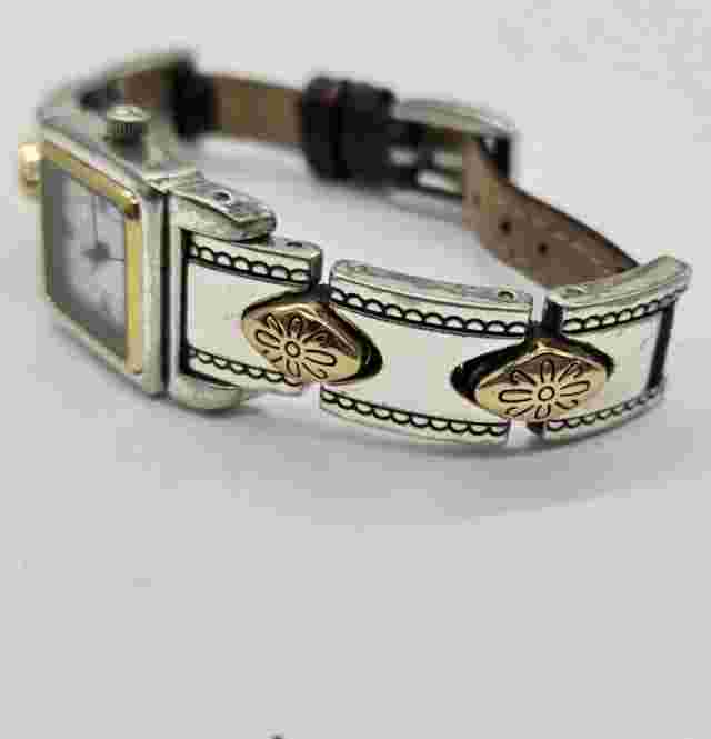 Brighton Abilene Watch two tone Gold & Silver New Battery Brown Leather Band
