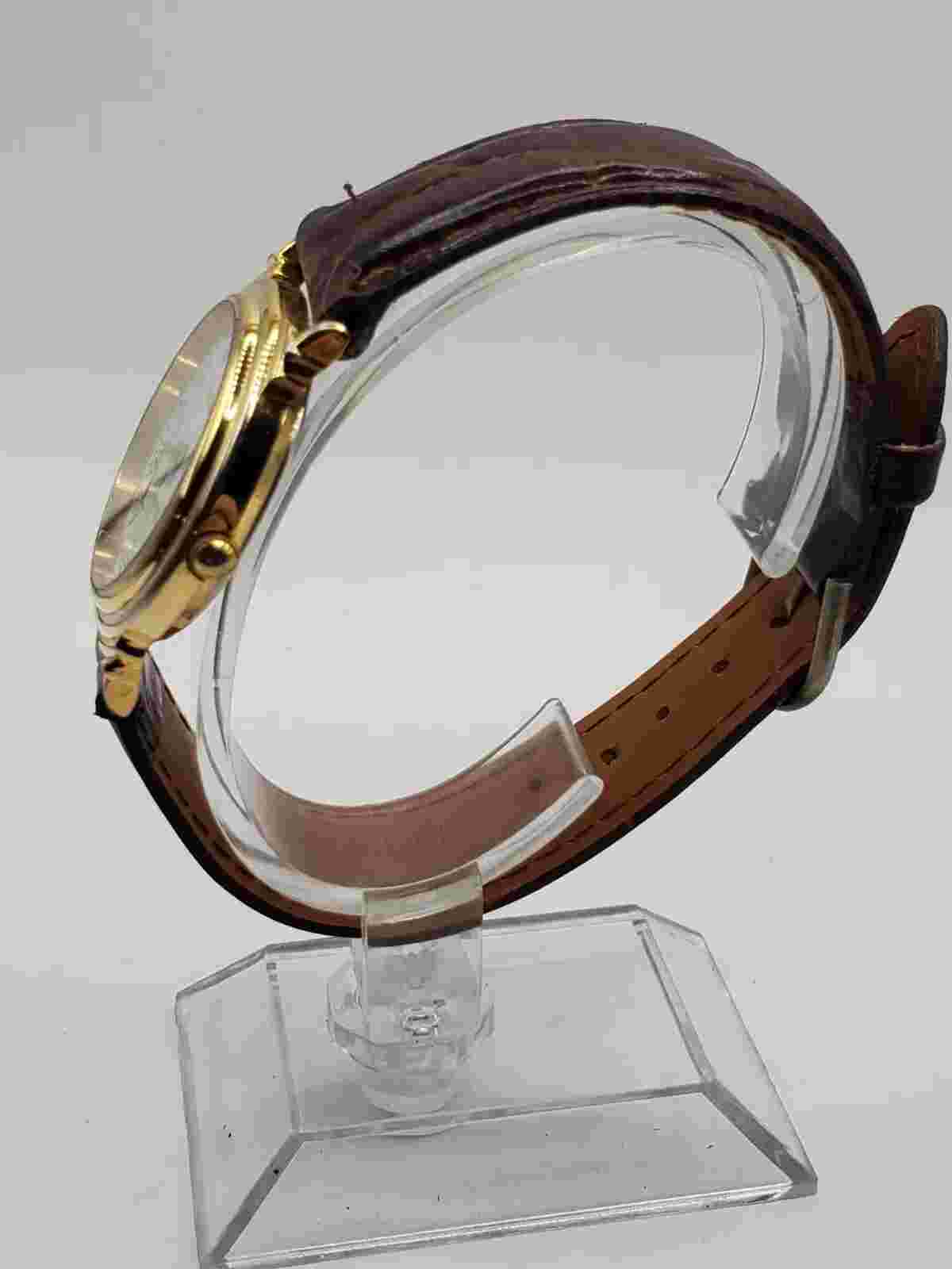 Haband Ladies Quartz Watch 31mm Round Gold Tone Brown Leather Band