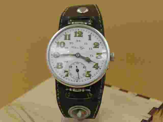 Paul Buhre Silver Military Officer`s Trench Watch Porcelain Dial circa 1910s