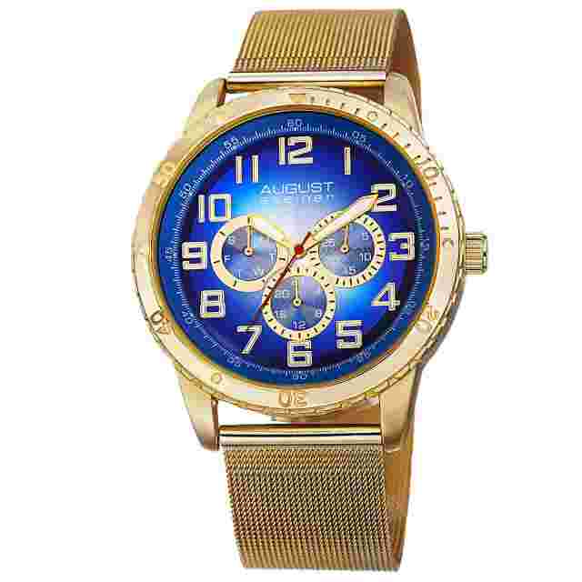 August Steiner AS8115YG Men's Watch Gold-tone Stainless Steel Mesh Blue Dial.