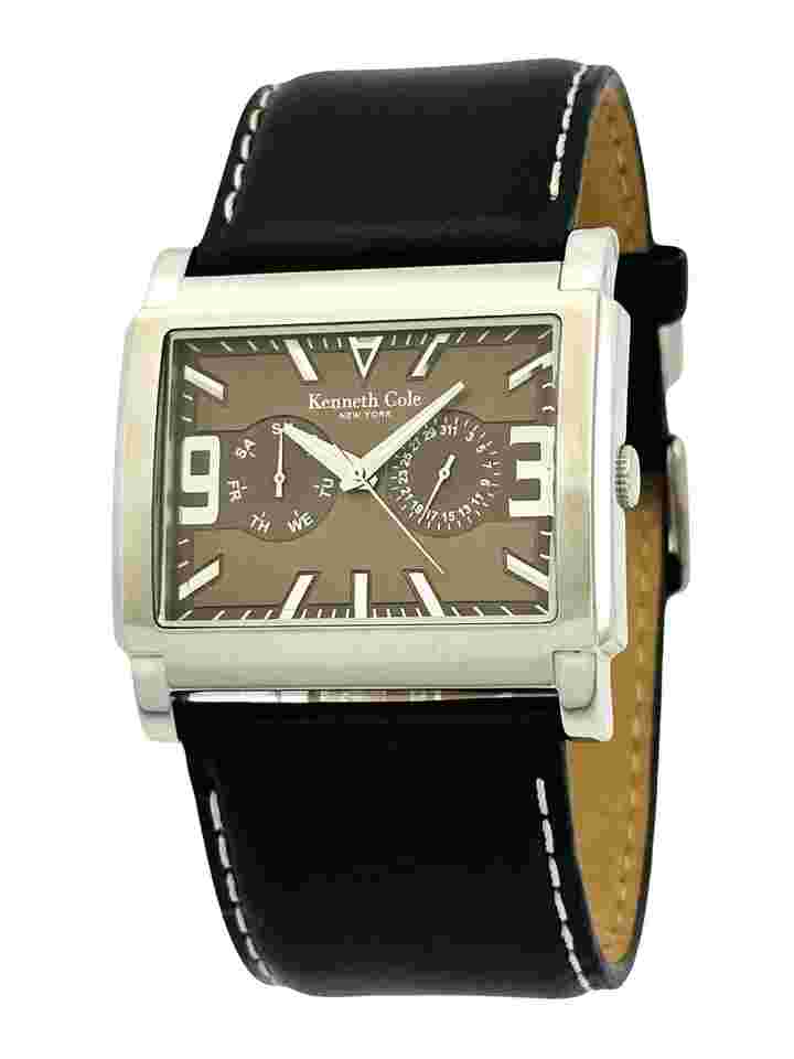 Kenneth Cole NY KC1289  Rectangular Multifunction Brown Dial & Black Strap Watch