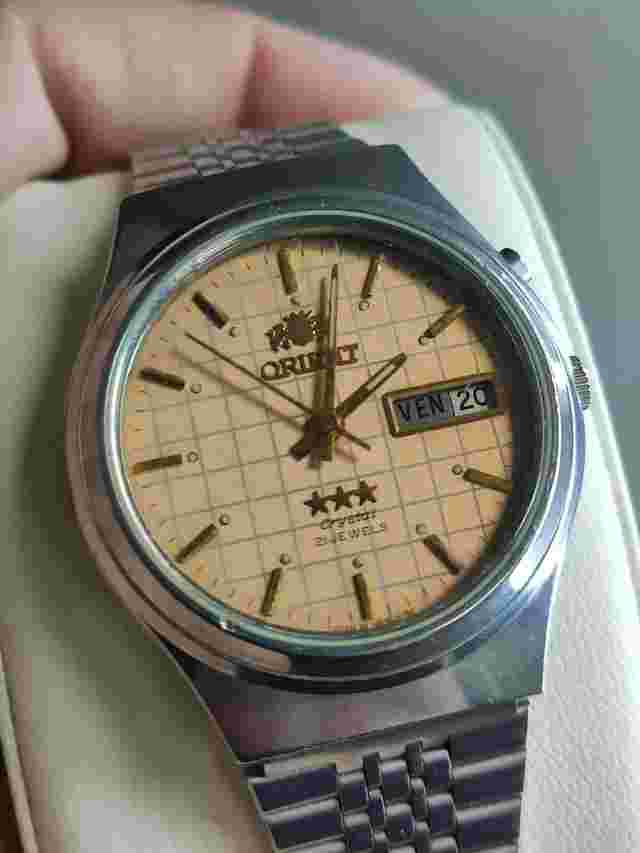 Vtg ORIENT tristar 3 star AAA crystal  Blue Japan Men Automatic watch