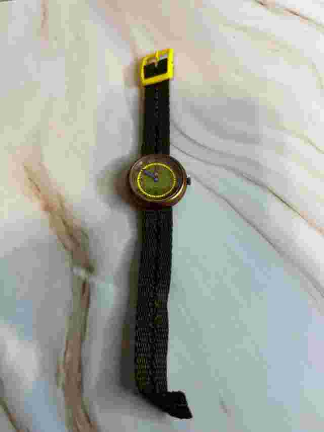 Vintage Flik Flak Nato Green Watch for Women | 80s RARE Flik Flak Working