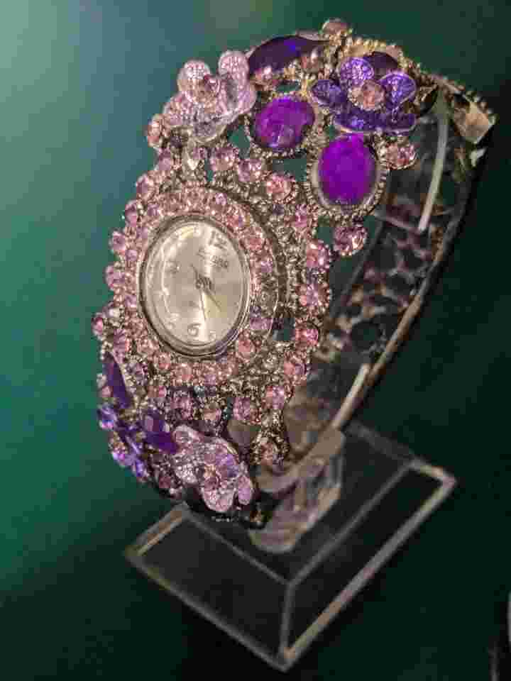 Figuro Couture Ladies Quartz Watch Purple Jewels And Flower Case New Battery