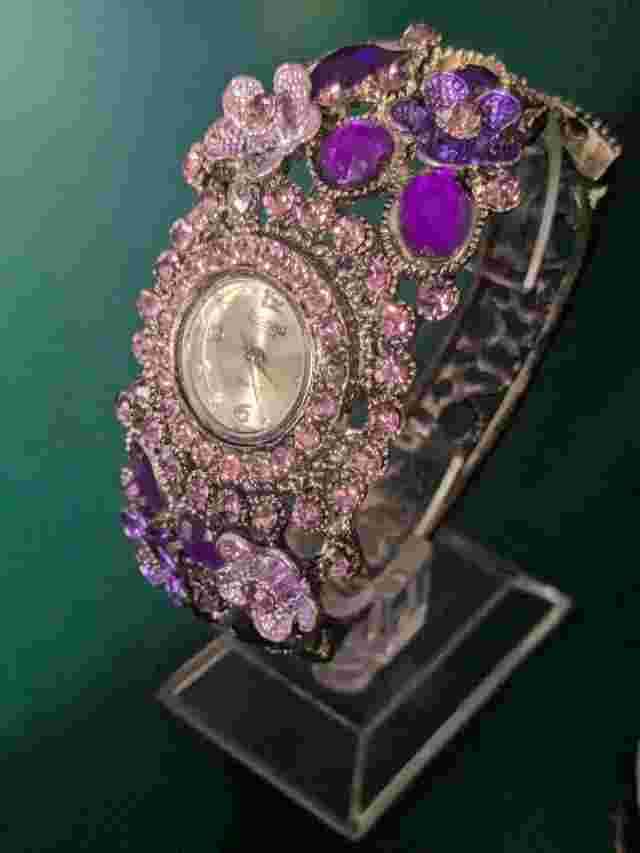 Figuro Couture Ladies Quartz Watch Purple Jewels And Flower Case New Battery