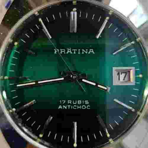 Vintage Prätina Cal. Men's Watch FE-140 Date 17J Steel "Hulk" 70's for Watch