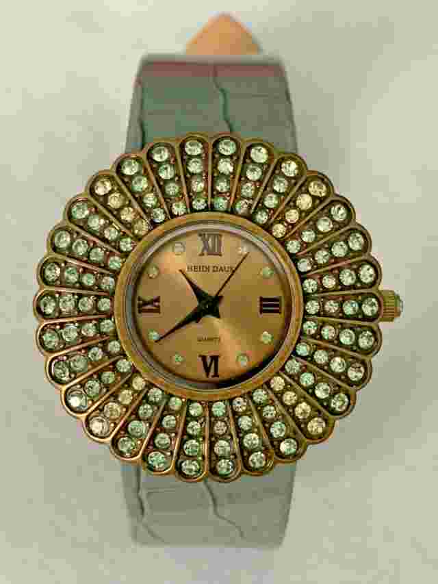 Heidi Daus "Belgium Disc" Leather Strap Watch