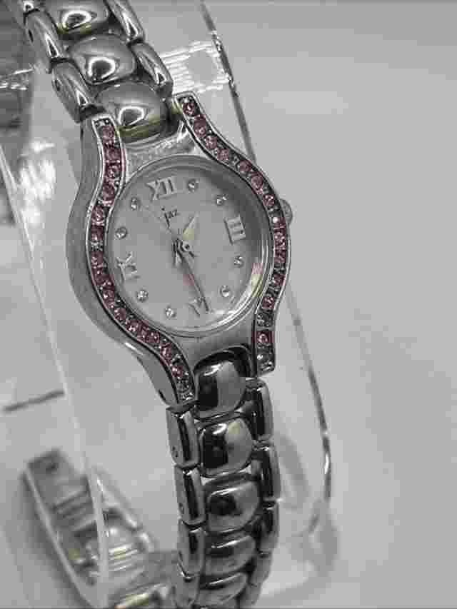 Jaz Women's Quartz Watch Silver 7.75" Band Pink MOP Dial- New Battery