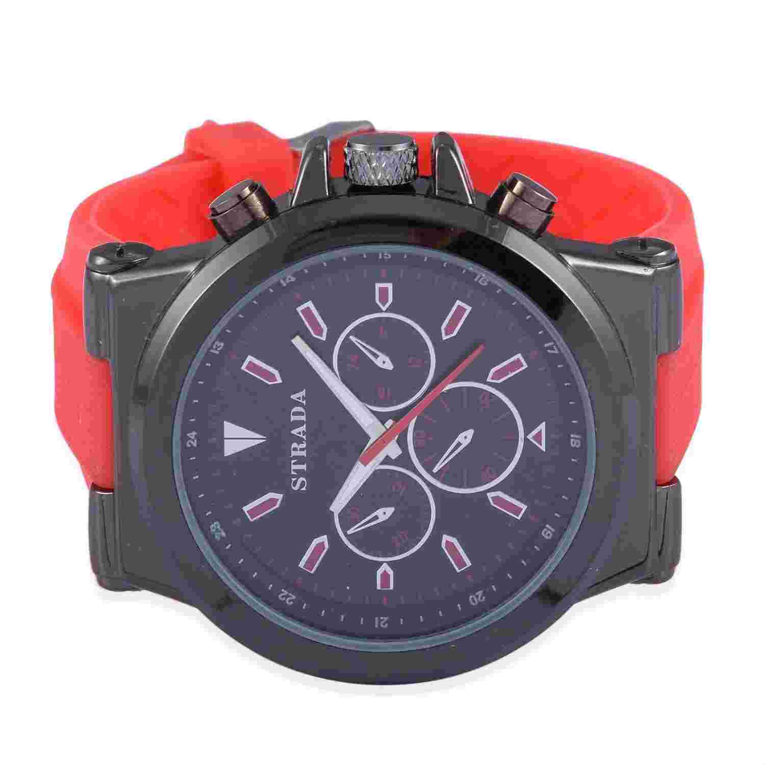 STRADA Japanese Movement Watch w/Red Silicone Band & Stainless Steel Back  W028