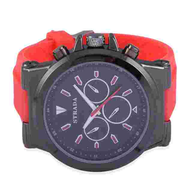 STRADA Japanese Movement Watch w/Red Silicone Band & Stainless Steel Back  W028