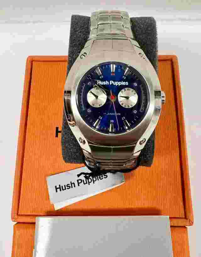 Hush Puppies Men's 41mm Quartz Day & Date Stainless Steel Bracelet Watch NEW