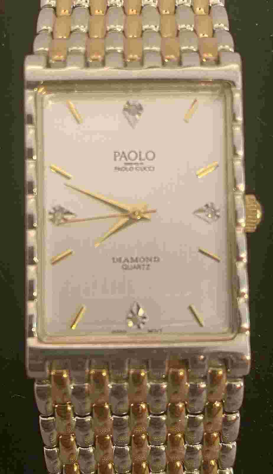 PAOLO Diamond Quartz( by Paolo Gucci)Men’s Watch gold/Silver Band Handsome Rare