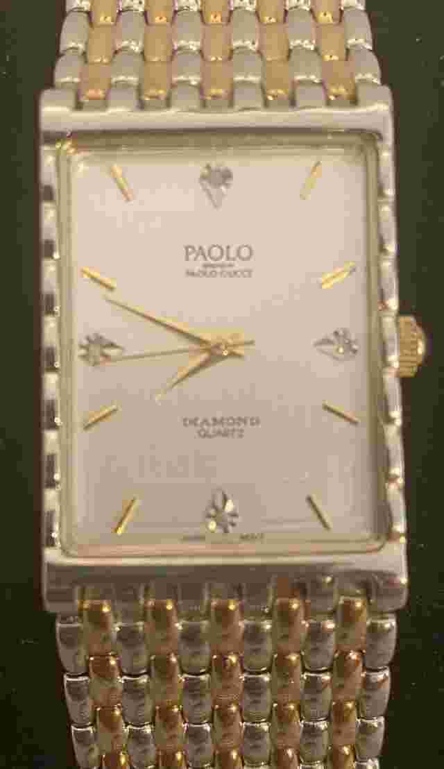 PAOLO Diamond Quartz( by Paolo Gucci)Men’s Watch gold/Silver Band Handsome Rare