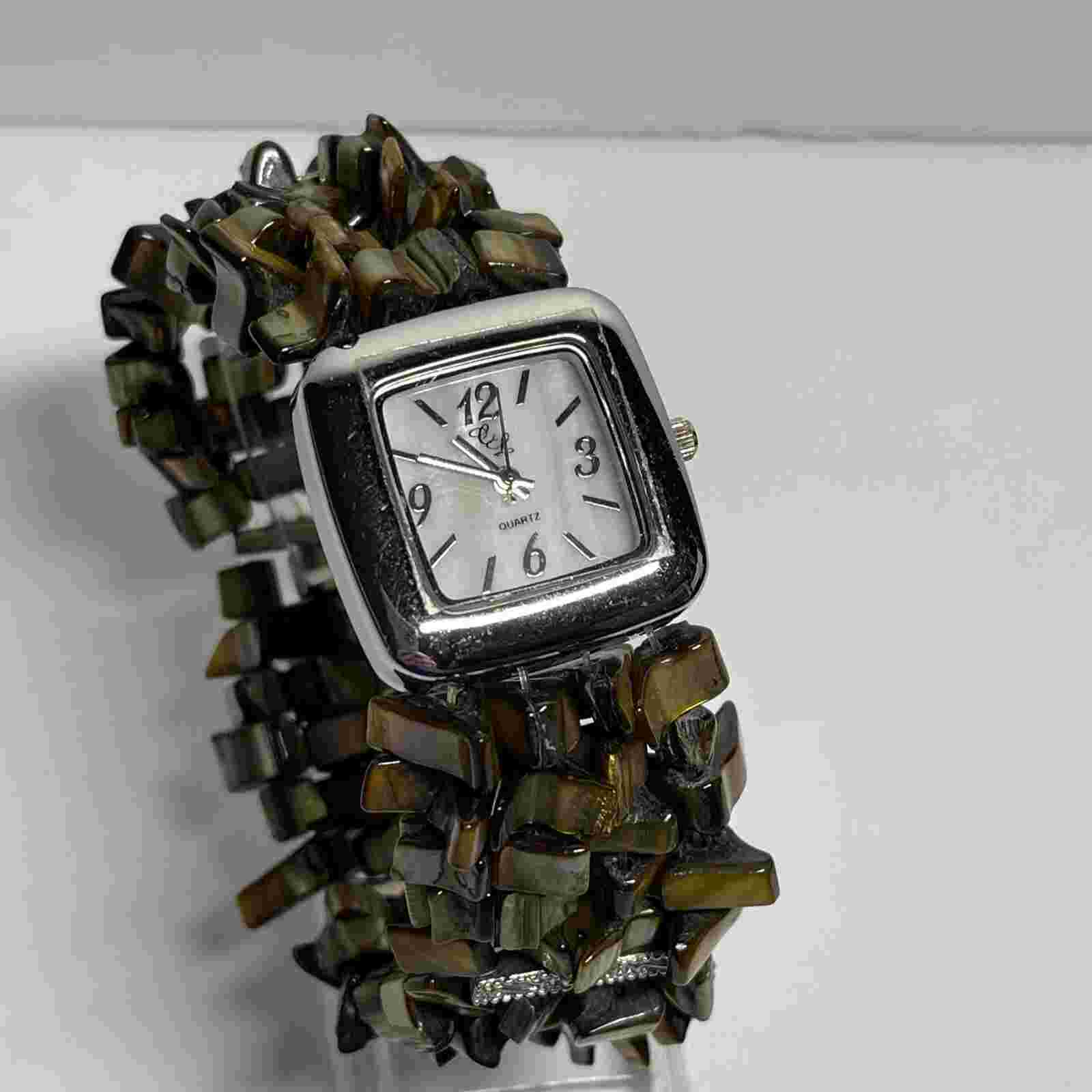 Colleen Lopez CL Watch Mother of Pearl Face Amber Chip Bracelet #KB1193 New Batt