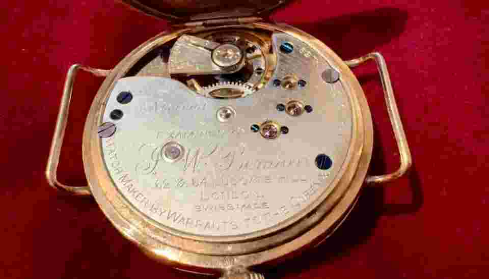 Large antique 18ct gold half hunter wristwatch by J.W. Benson, London - c.1900