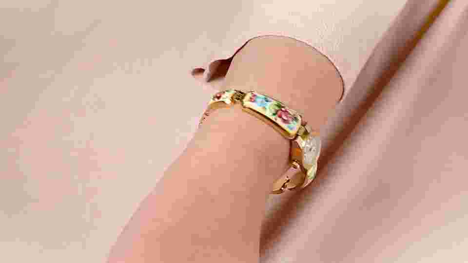 Vintage Women's Gold Plated Cocktail Watch. Small watch enamel ceramics CHAIKA