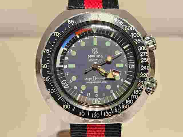 VINTAGE RARE BIG TWO CROWN SPORT DIVER STYLE SWISS MEN MECHANICAL WATCH"MORTIMA"