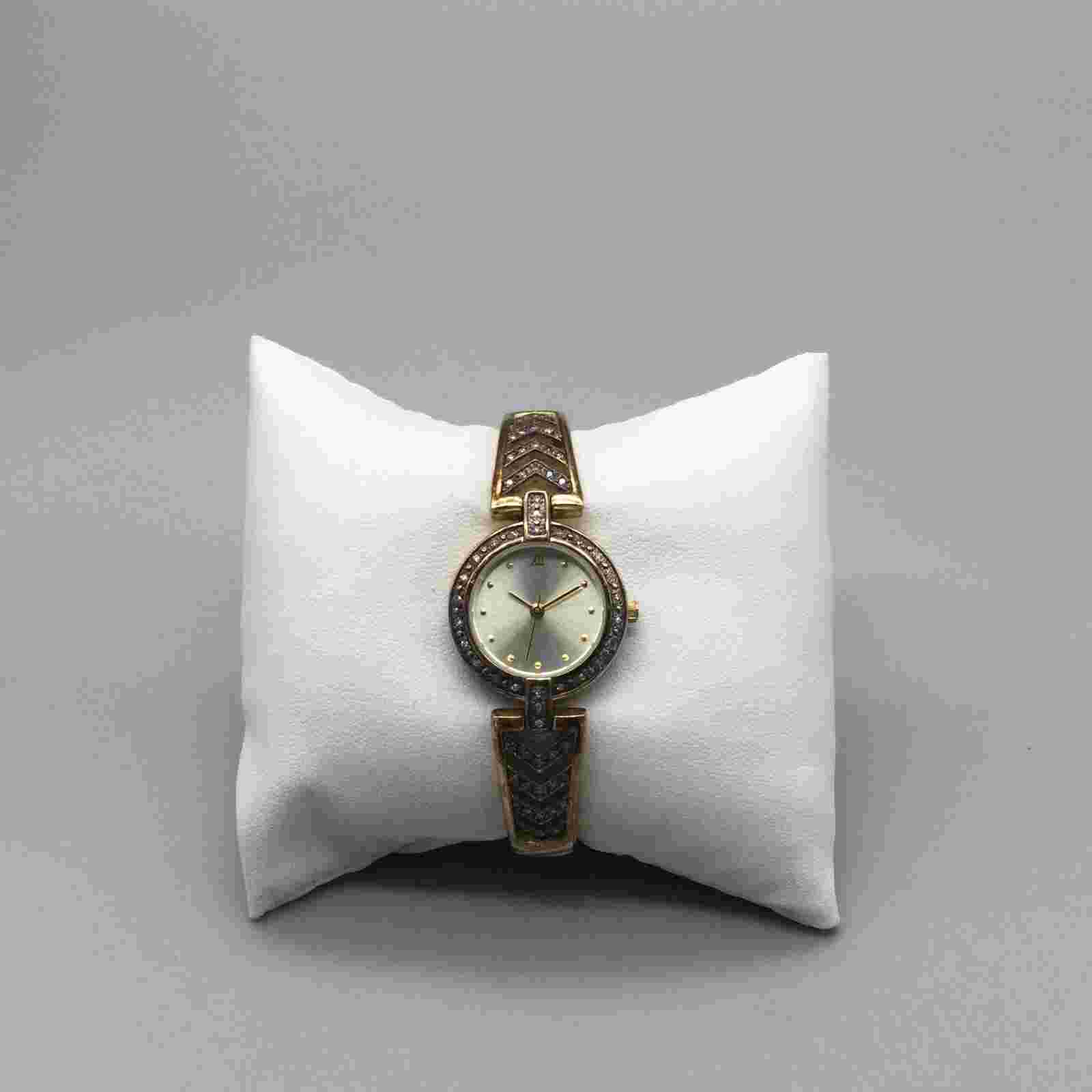 Vtg Danbury Mint Diamond Watch Sterling Silver 14K Gold Plated New Battery 6.25"