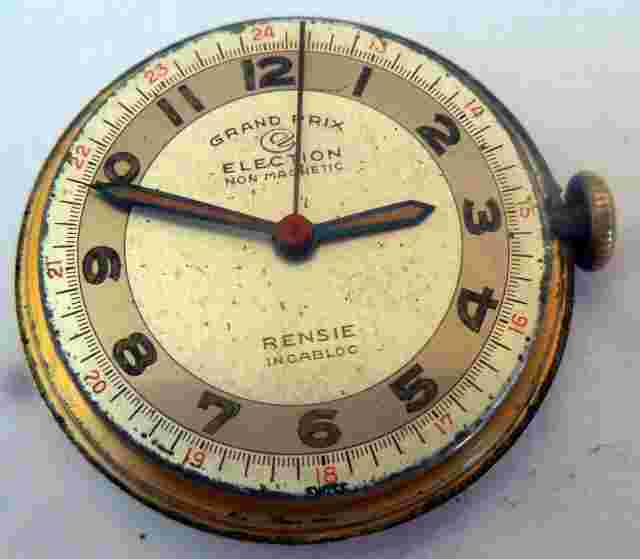 Vintage Grand Prix Election Ltd Rensie Military Wristwatch 1940s YGF Bubble Back