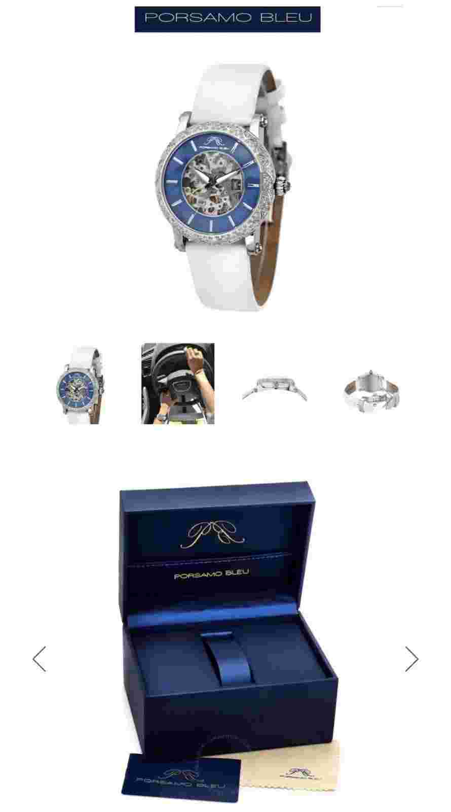 Porsamo Bleu Women's Liza Automatic Topaz Accented Blue Mother-of-Pearl Dial Whi