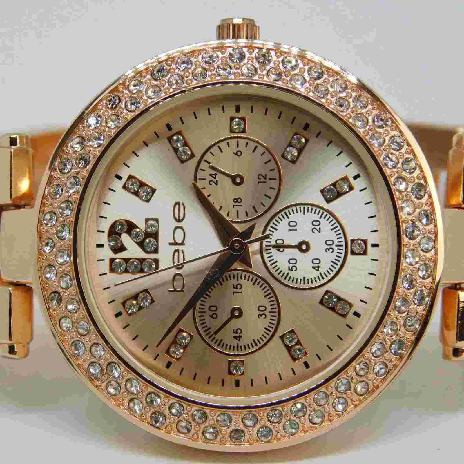 bebe BEB9062BU Rose Gold Tone Quartz Analog Women's Watch Sz. 7" New Battery