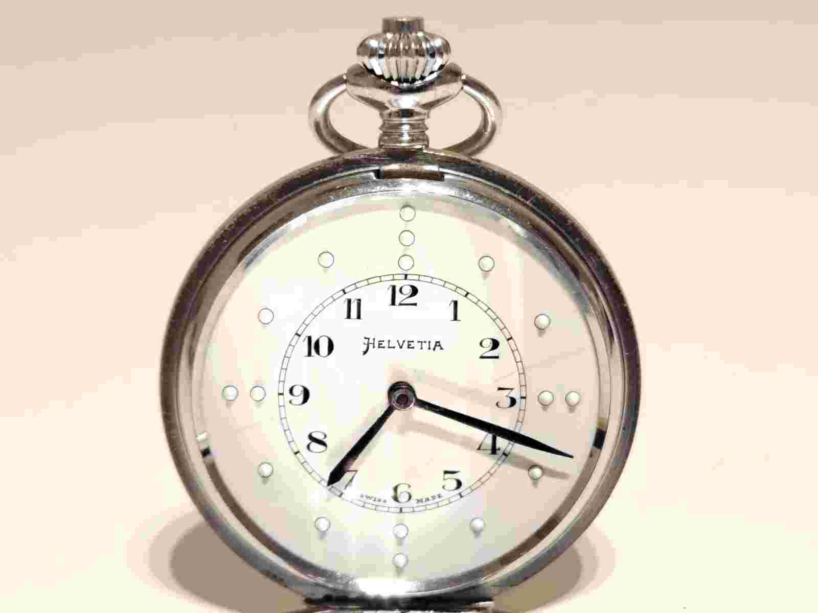 VINTATE WW2 RARE SWISS MEN'S BRAILLE FOR BLIND PEOPLE POCKET WATCH "HELVETIA"16J