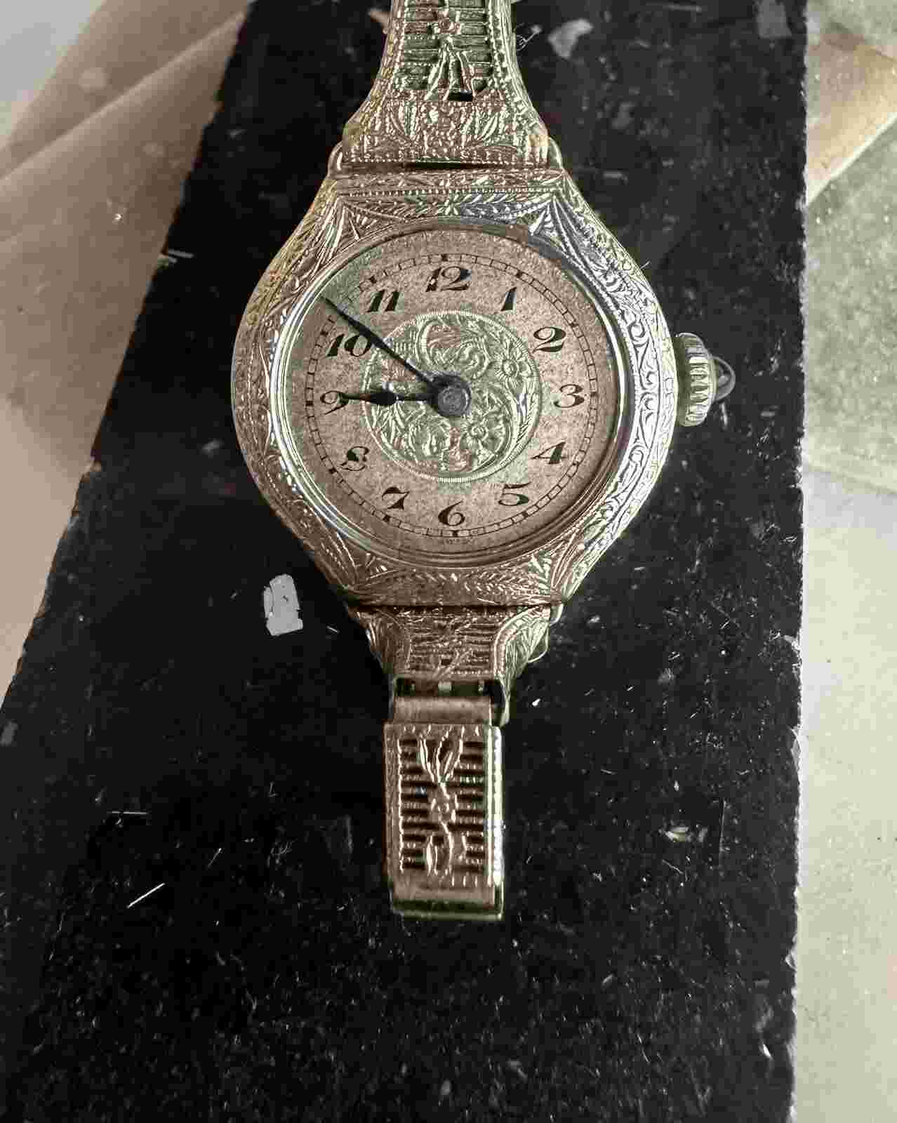 14k White Gold Watch With Sapphire Crown Andre Mathey Watch Vintage Art Deco