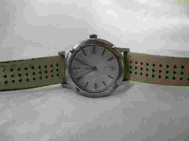 Stella & Dot Watch Beige Buckle Band Round White Face Silver Toned