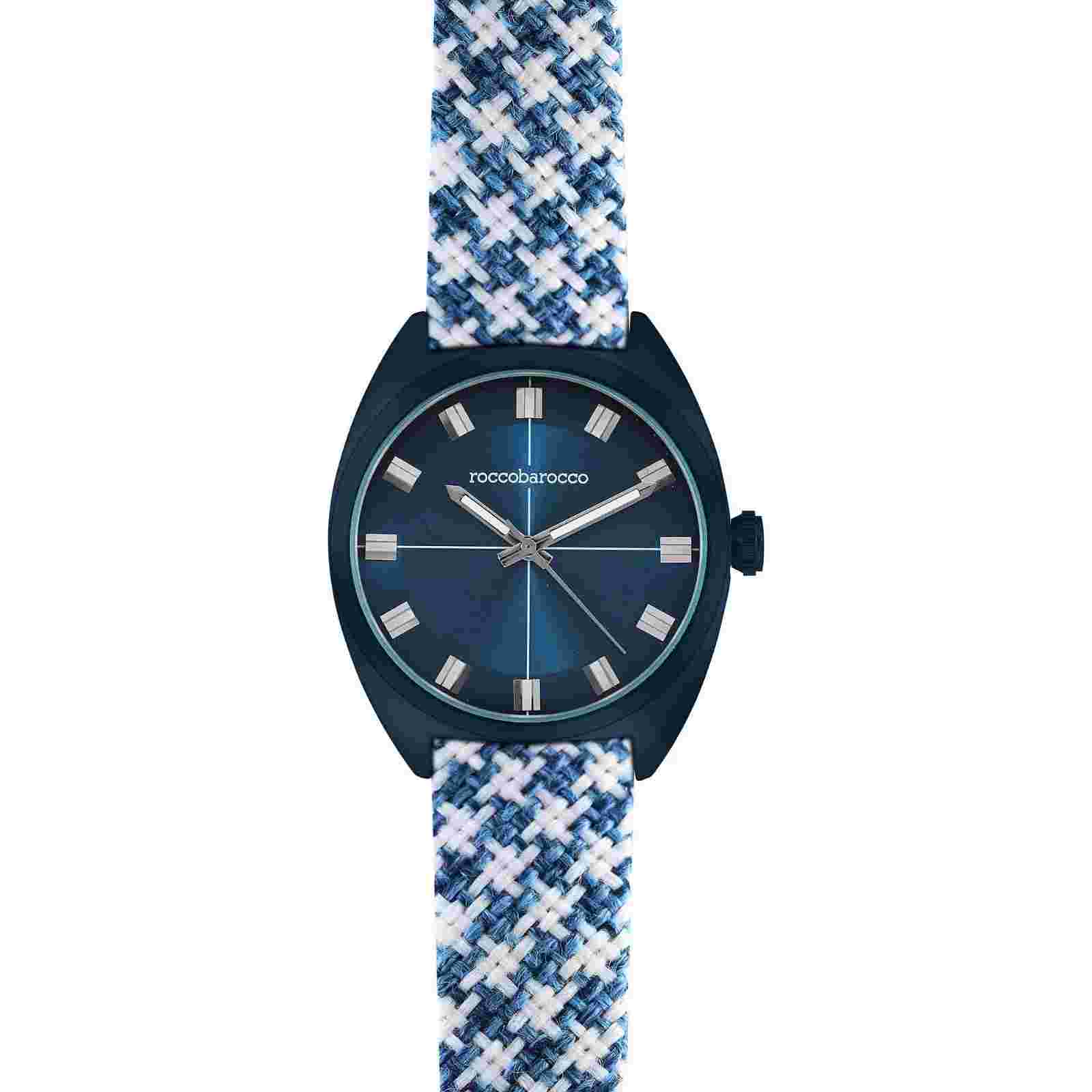 RoccaBarocco Unisex Watch RB0084 Quartz, Cobalt Blue, Fabric/Leather Strap