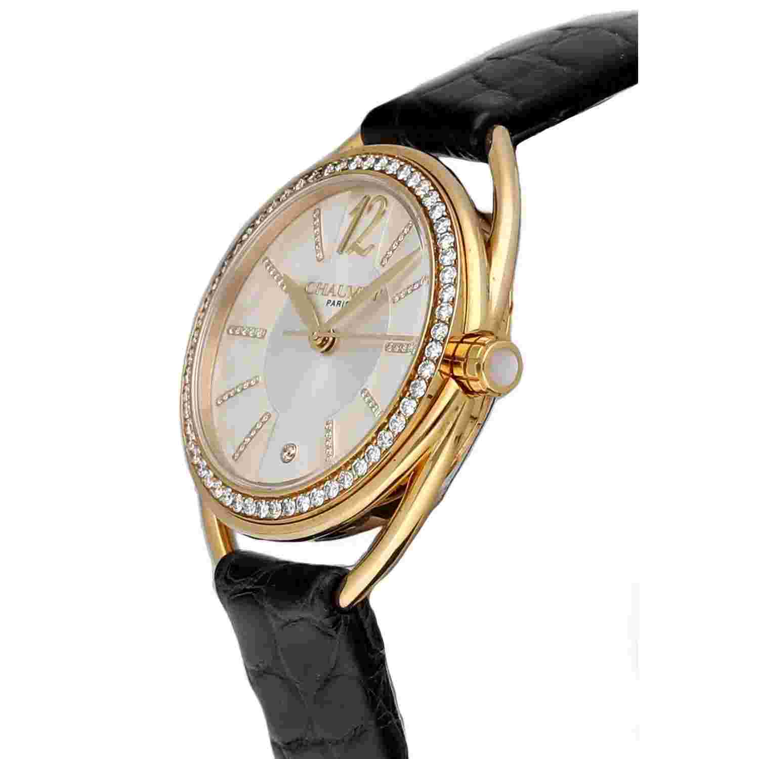 Chaumet Liens 18k Yellow Gold Diamond Bezel MOP Dial 29 mm Leather Women's Watch