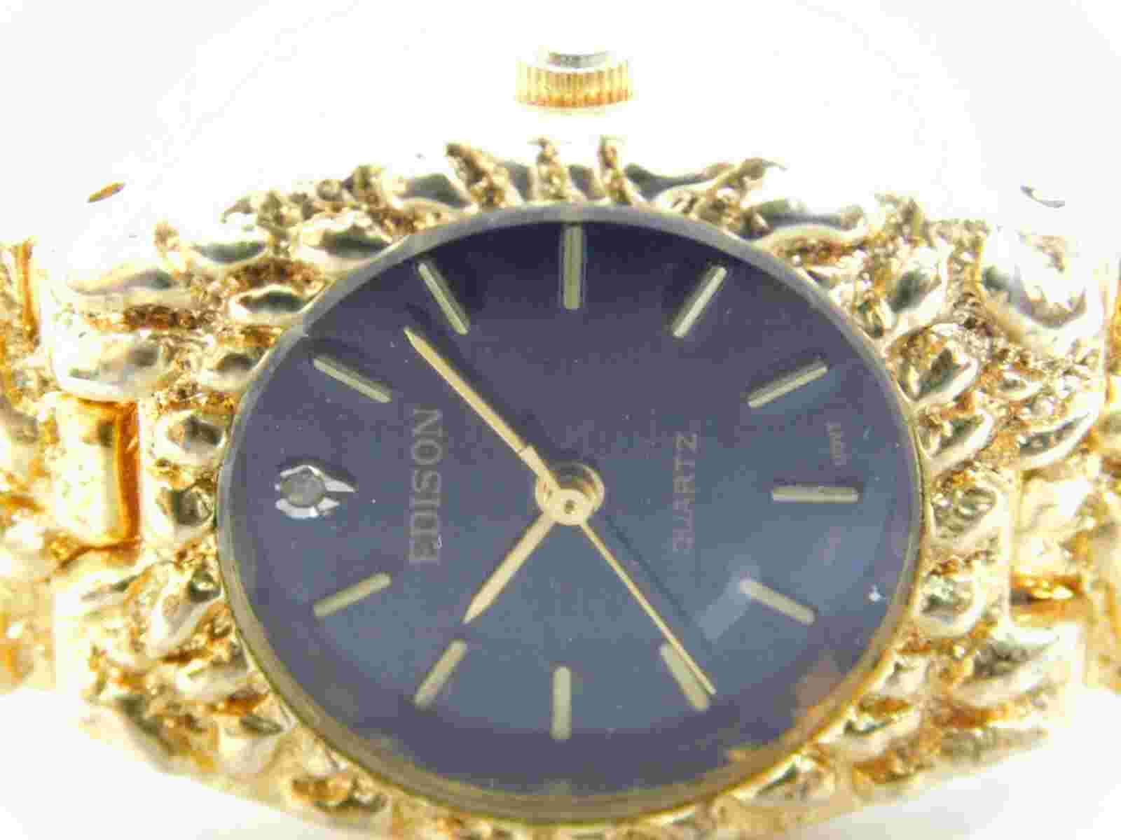 Edison 1940446 Diamond Gold Tone Quartz Analog Women's Watch Sz. 7 1/4"