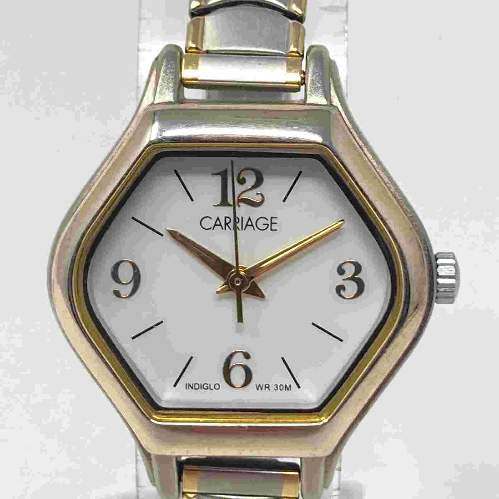 Carriage by Timex Watch Women Silver Gold Tone Indiglo Stretch New Battery 6.25"