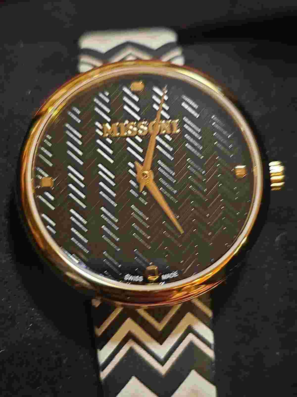 Missoni Women's Watch MWY300320 Swiss Quartz Gold Black Dial Red Leather $550 og