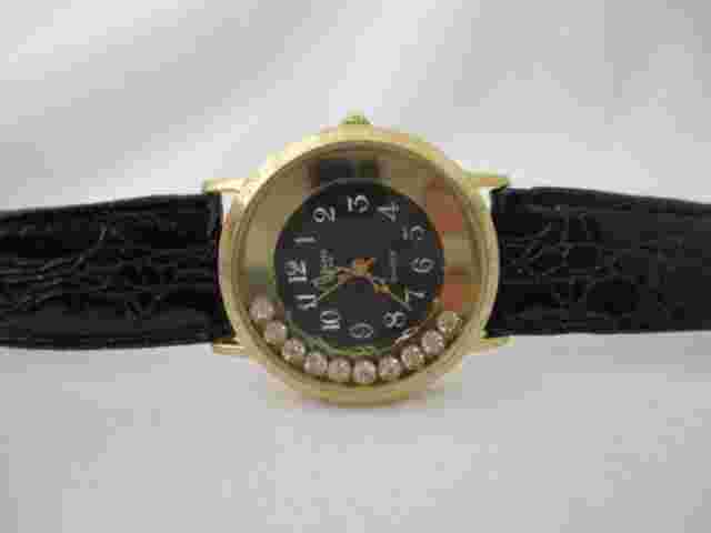 Perini Women's Analog Quartz Black Buckle Band Watch Rhinestones
