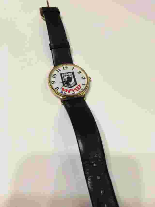 NOS Gruen Pow*mia Now Center Axis Quartz-analog Gold Tone Leather SS Back