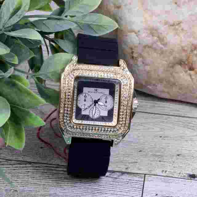 Montres Carlo Men's Hip Hop Rapper Luxury Stones Dress Wrist Watch Gold Finish