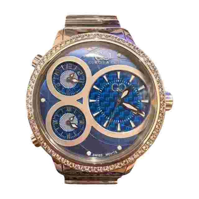 CURTIS ＆ CO Big Time World Watch Diamond Quartz SS Used