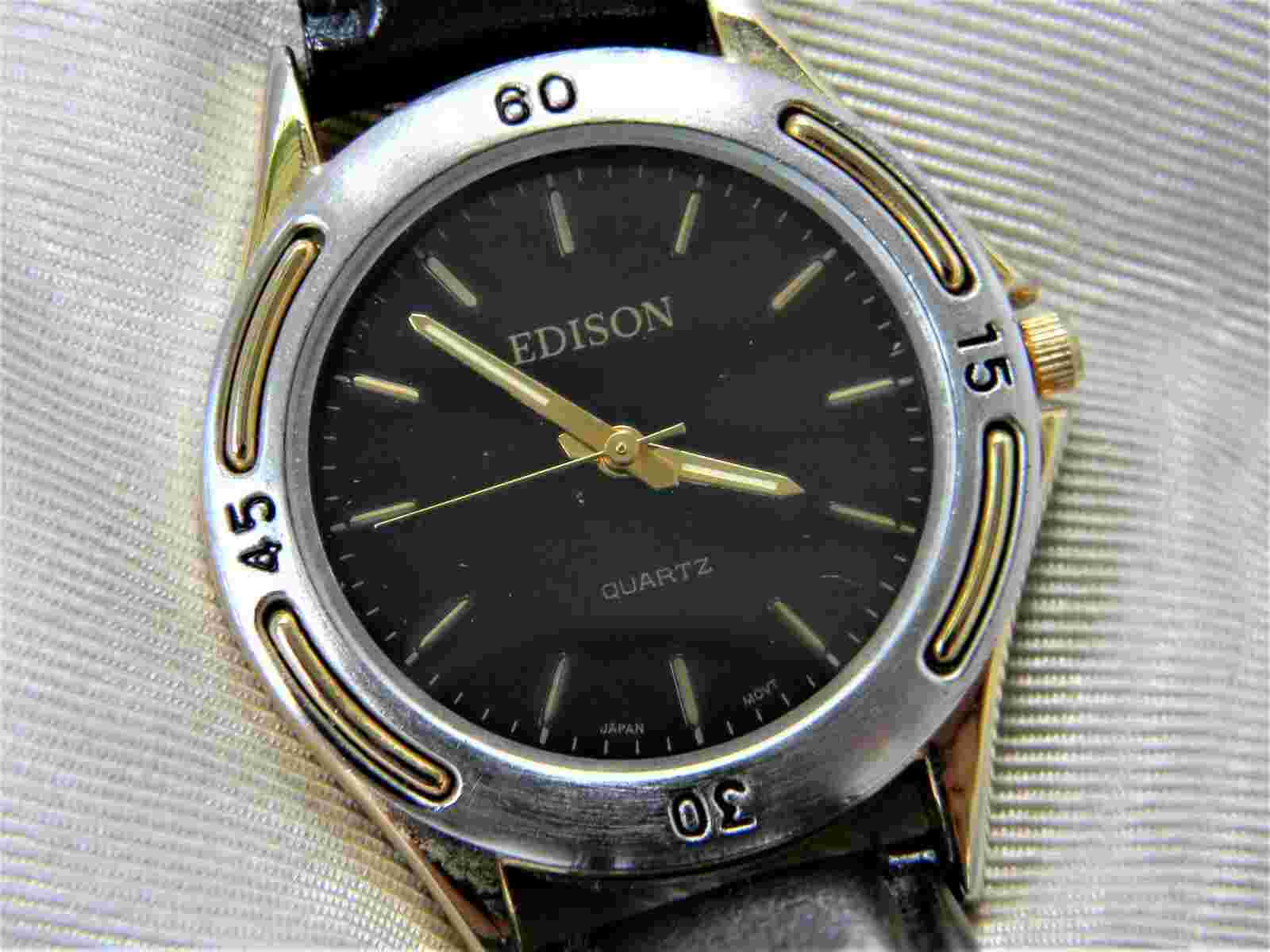 j453 Handsome Two Tone Quartz Edison Watch with Leather Band