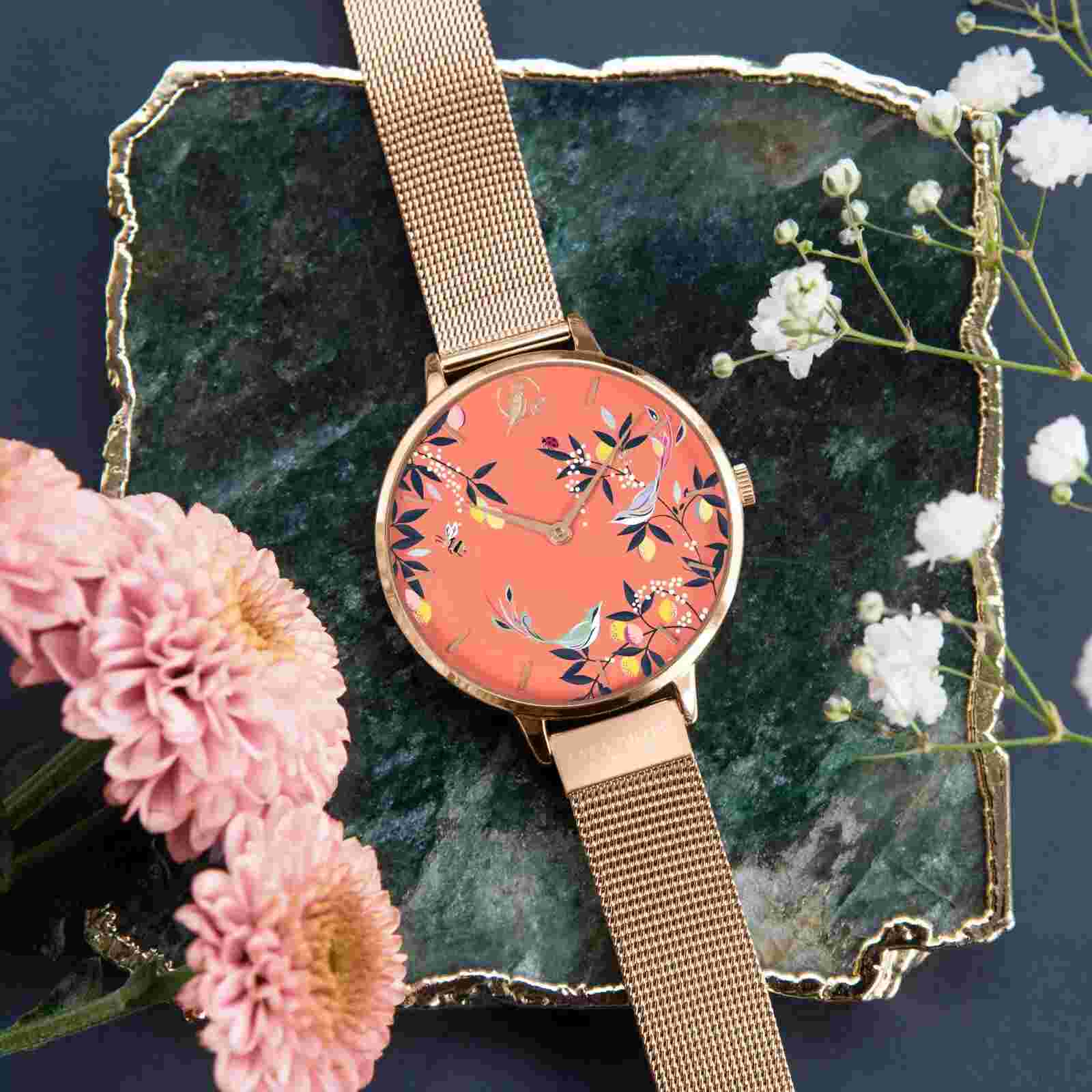 Wrist Watch - Sara Miller SA4098 34mm Orchard Dial GP Case - Mesh Strap 70% OFF