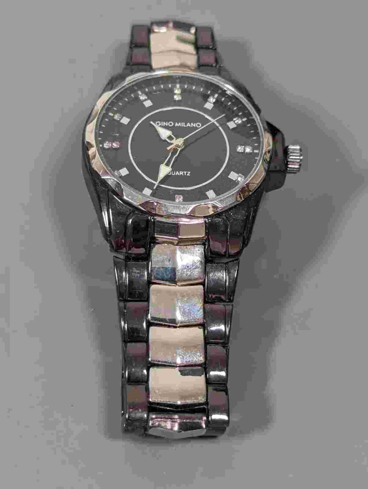 Mens Gino Milano Black Dial Round Case Two Tone Stainless Steel Band Watch