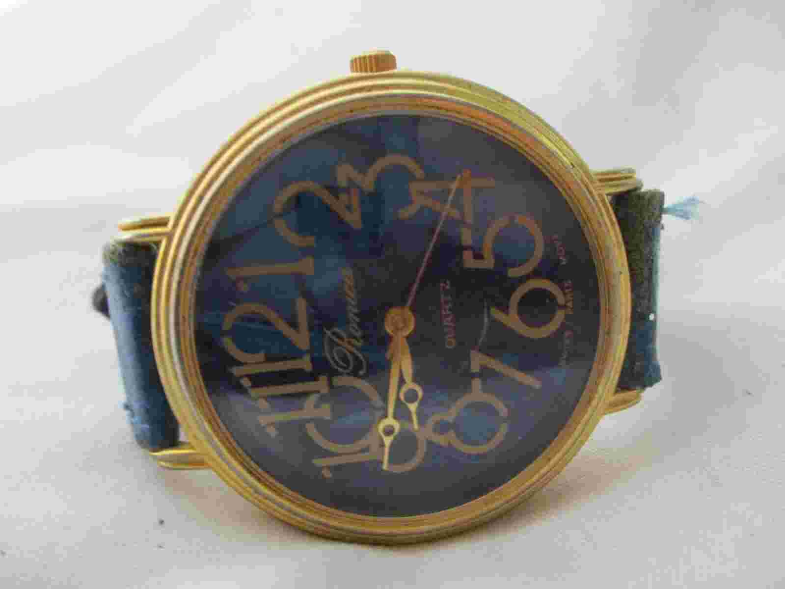 Ronica Swiss Parts Watch Blue & Gold Toned Leather Band Stylish WORKING!