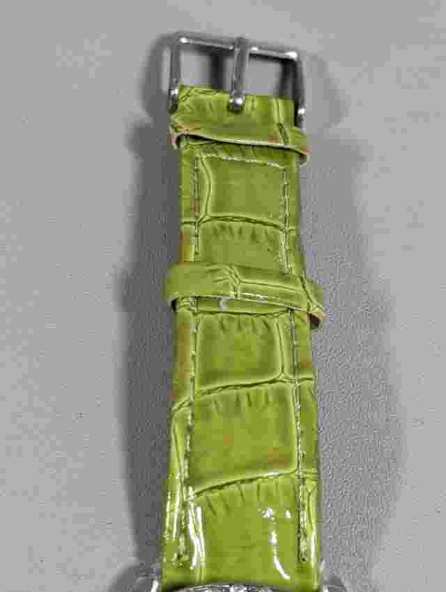Lane Bryant Silver Tone Dial Round Crystal Accent Case Green Band Watch