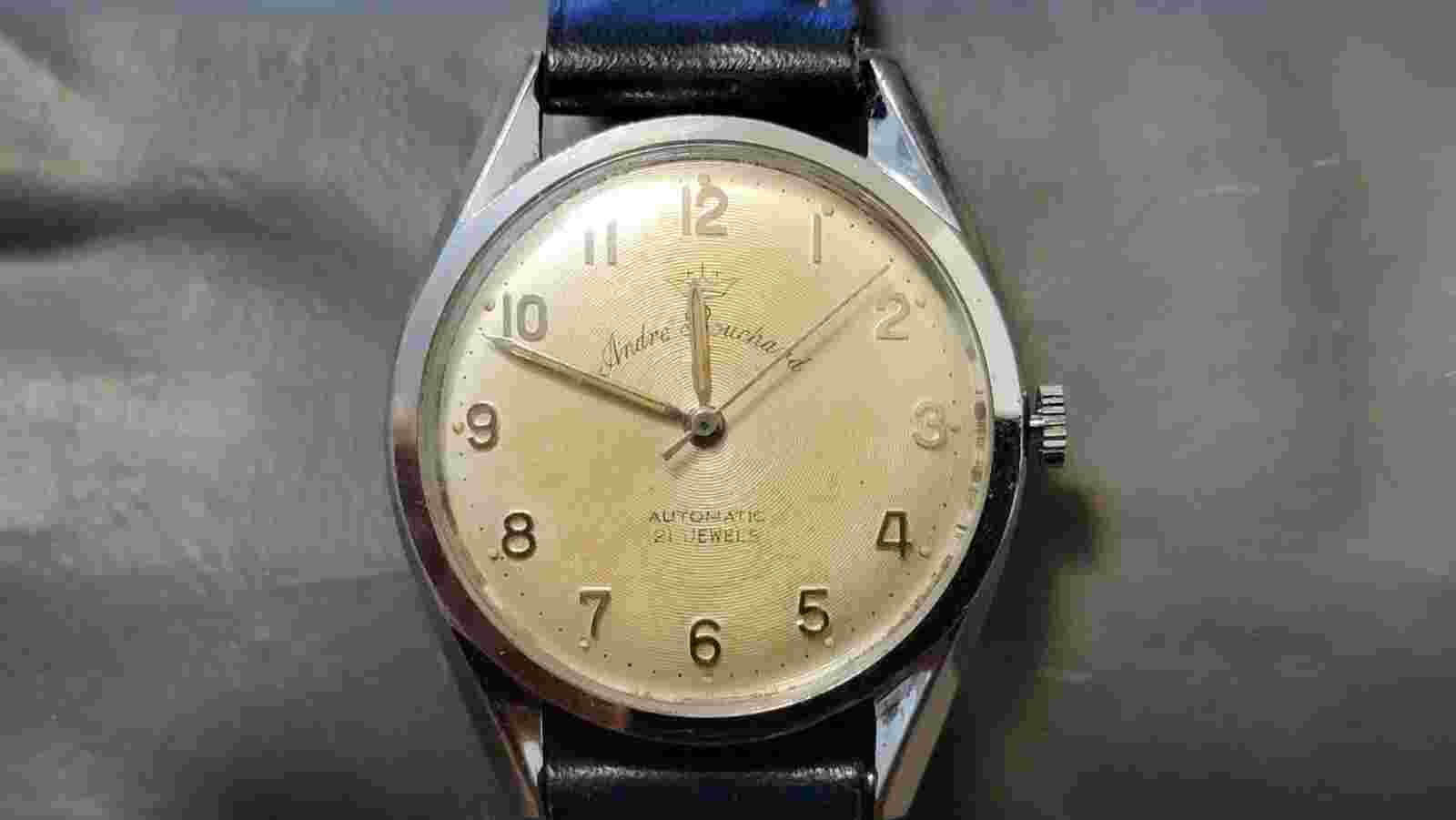 Vintage Andre Bouchard Stainless Steel 21 Jewels Automatic Men's Watch