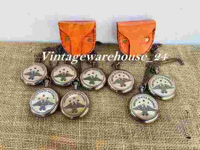 Antique Brass Pocket Watch Vintage Watch Chain Nautical Gift With Case Lot Of 10