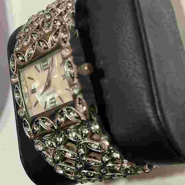Massini Watch Women 29mm MOP Silver Tone Crystals Open Cuff Pearl Free Shipping!