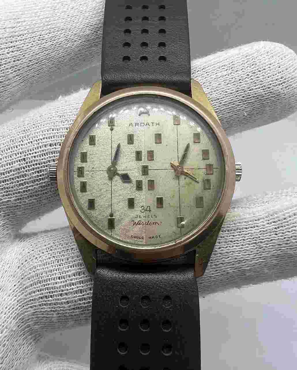 Vintage Rare Ardath Wisdom “Dual-Time” 20M Gold Plated Manual-Wind Wrist Watch.