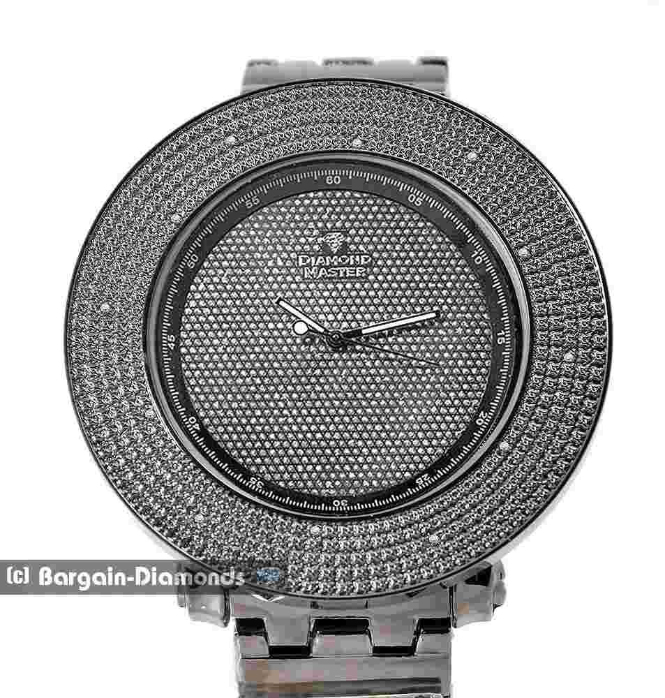 Mens 59 mm Natural Diamond Black Clubbing Watch Bling Dial 8.5" Bracelet