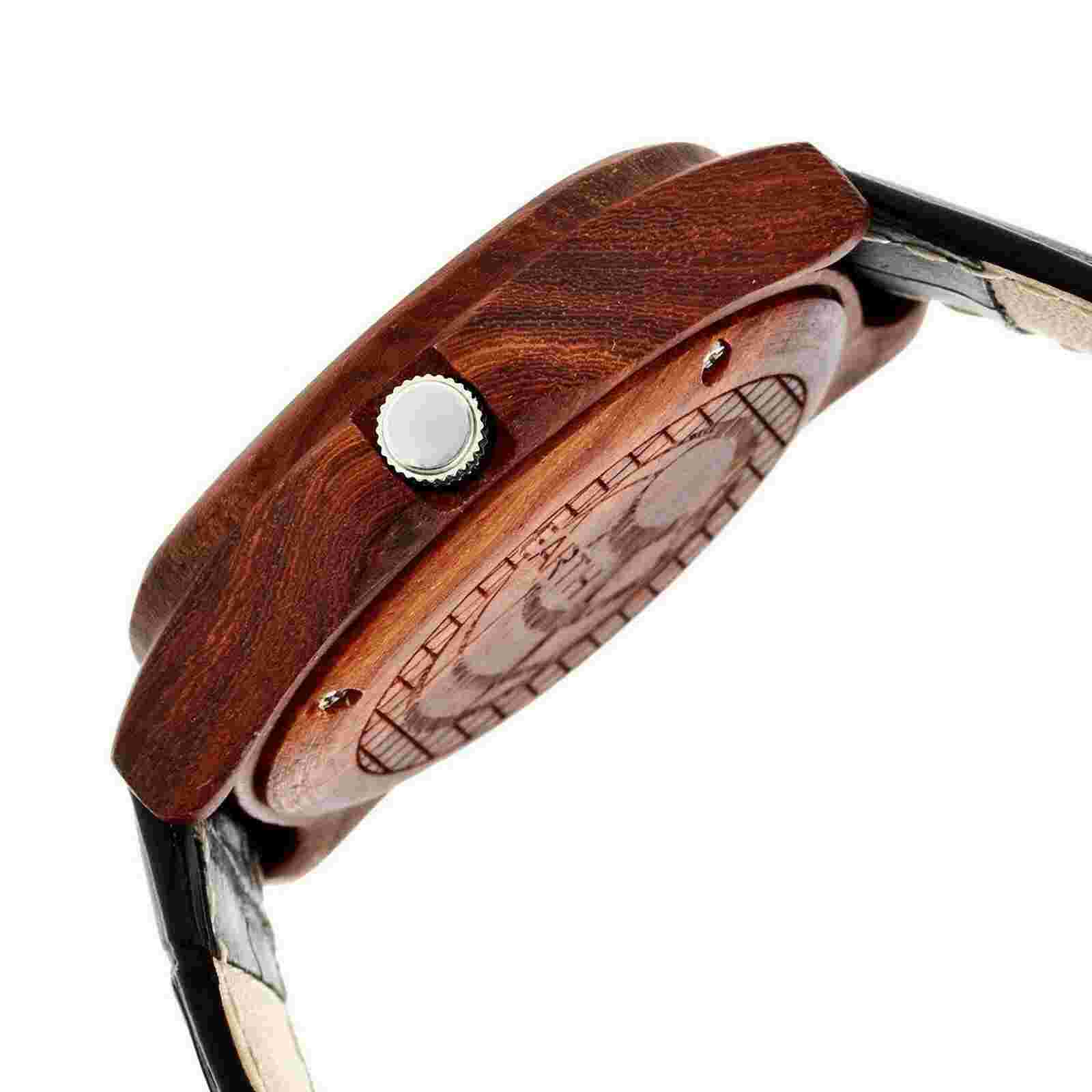 NEW Earth EW2703 Unisex Eco-Friendly Date Black Leather Sherwood Red Wood Watch