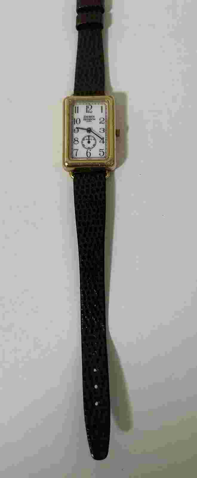 Vtg Emerich Meerson Paris Rectangular Watch Hirsch Lizardgrain- BROKEN For Parts