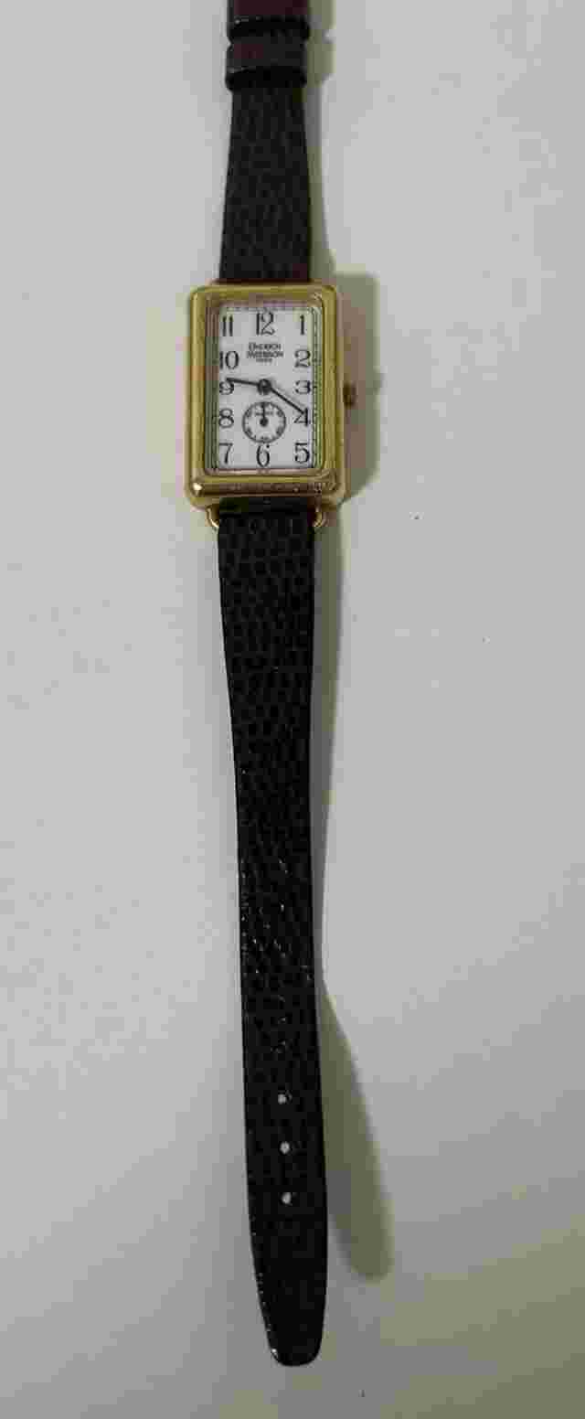 Vtg Emerich Meerson Paris Rectangular Watch Hirsch Lizardgrain- BROKEN For Parts